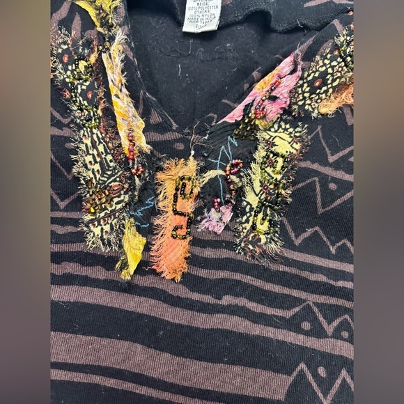 Chico’s Black Purple Brown Ethnic Long Sleeve Pullover Top Womens Size 3 Large - Picture 5 of 7